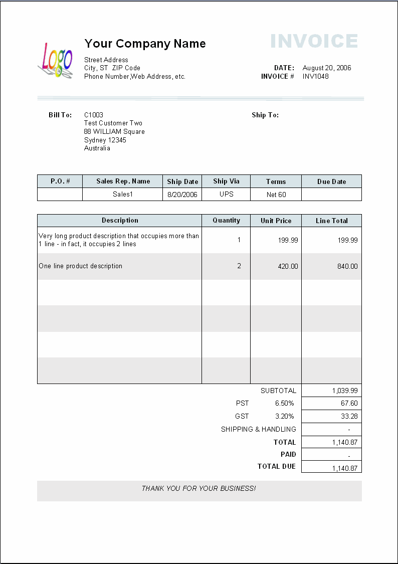 format of invoice