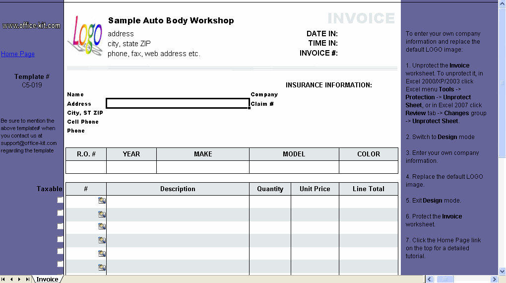 auto repair invoice template