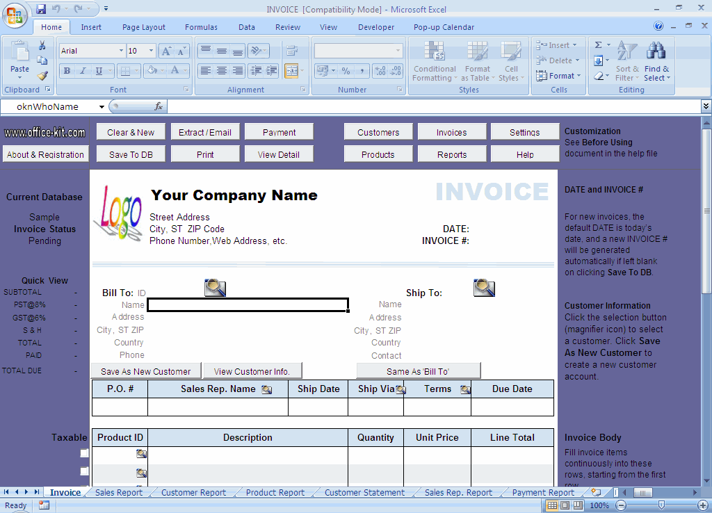 Excel 2007 Invoice Templates Free