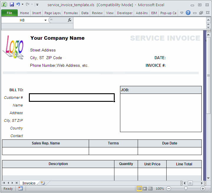 Service Invoice Template Excel from www.office-kit.com