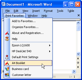 Click to view Print Favorites for Word 1.5 screenshot